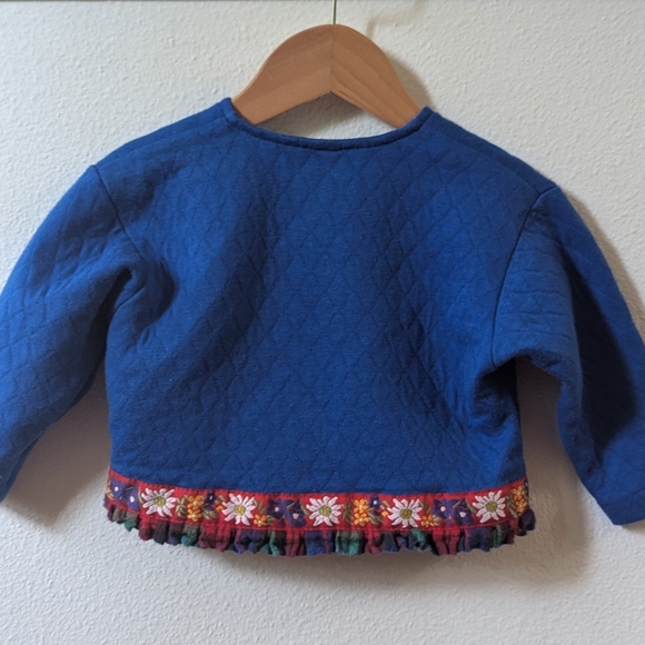 Vintage Blue Jacket With Plaid Trim, Silver Heart Buttons, Size 24 Months - Picture 2 of 7